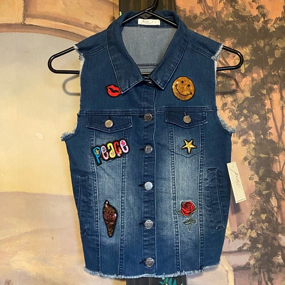 Pinc Premium Other - Patchwork Sequined Denim Vest